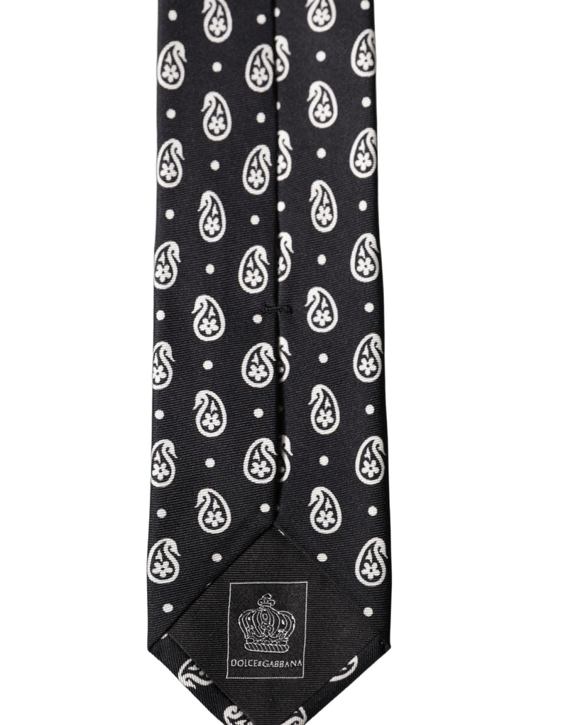 Dolce & Gabbana Black Paisley 100% Silk Adjustable Men Tied Necktie Tie