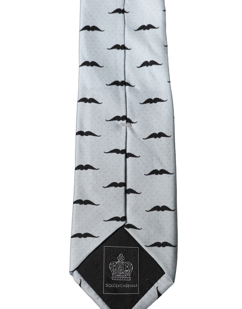 Dolce & Gabbana Light Gray Mustache Fantasy Silk Adjustable Necktie