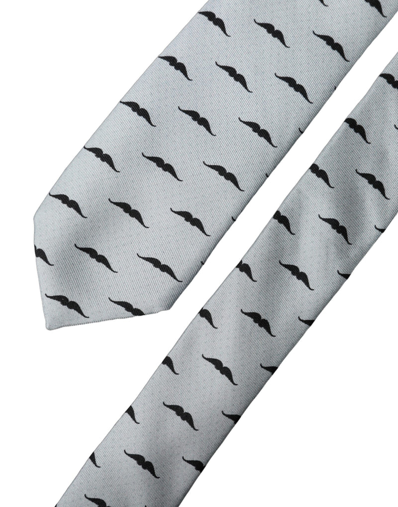 Dolce & Gabbana Light Gray Mustache Fantasy Silk Adjustable Necktie