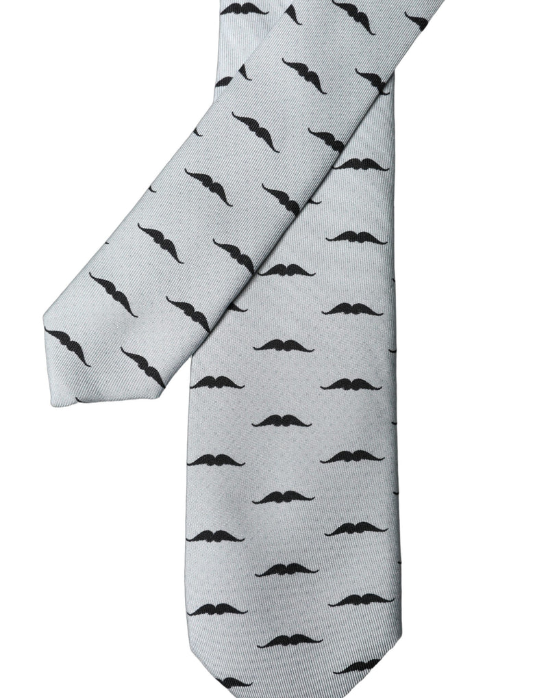 Dolce & Gabbana Light Gray Mustache Fantasy Silk Adjustable Necktie