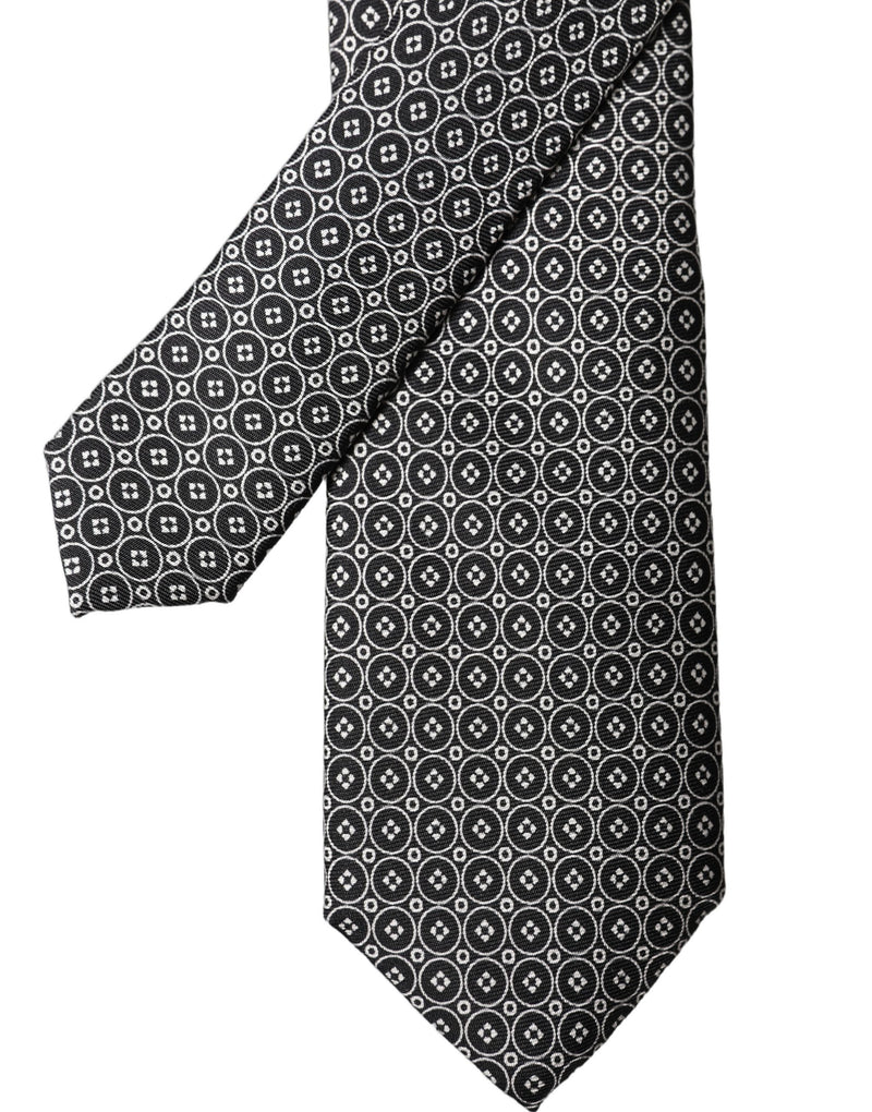 Dolce & Gabbana Black White Patterned Silk Adjustable Men Necktie Tie