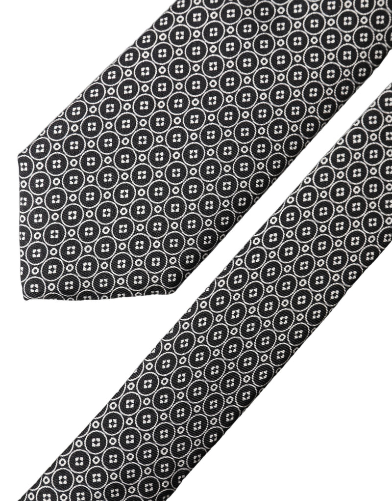 Dolce & Gabbana Black White Patterned Silk Adjustable Men Necktie Tie