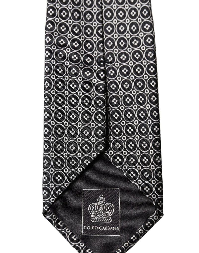 Dolce & Gabbana Black White Patterned Silk Adjustable Men Necktie Tie