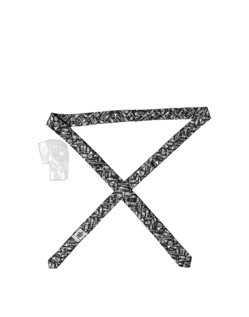 Cravate ajustable en soie imprimée trompette noire Dolce & Gabbana pour homme