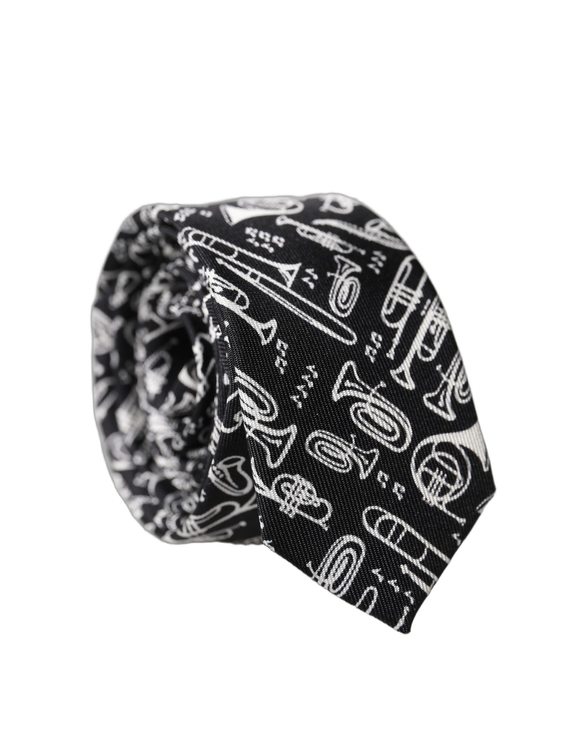 Cravate ajustable en soie imprimée trompette noire Dolce & Gabbana pour homme