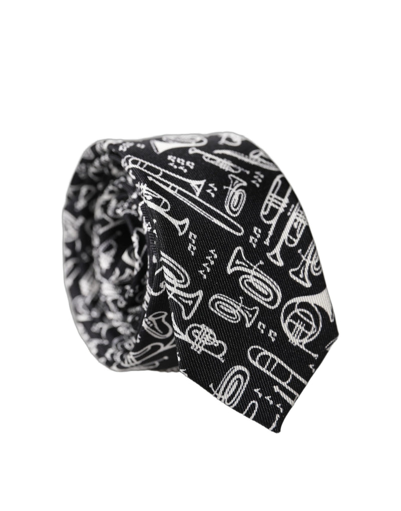 Cravate ajustable en soie imprimée trompette noire Dolce & Gabbana pour homme