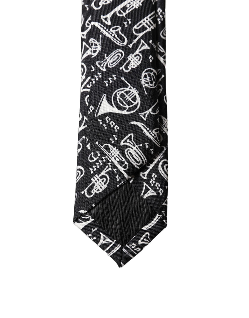 Cravate ajustable en soie imprimée trompette noire Dolce & Gabbana pour homme