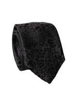 Cravate ajustable en soie noire à motif floral fantaisie pour homme Dolce & Gabbana