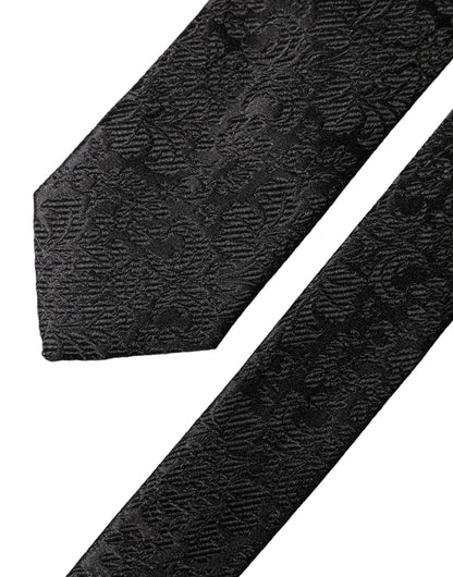 Dolce & Gabbana Black Floral Fantasy Silk Adjustable Men Tied Necktie Tie