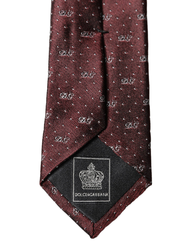 Dolce & Gabbana Burgundy Logo Monogram Silk Adjustable Necktie