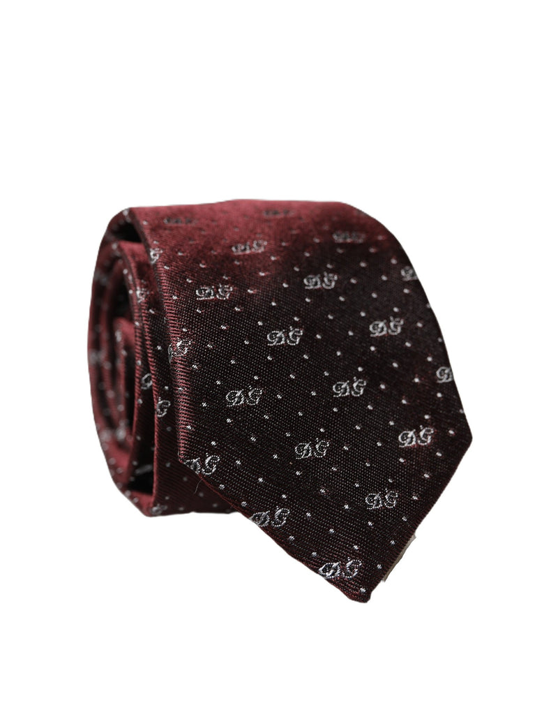 Dolce & Gabbana Burgundy Logo Monogram Silk Adjustable Necktie