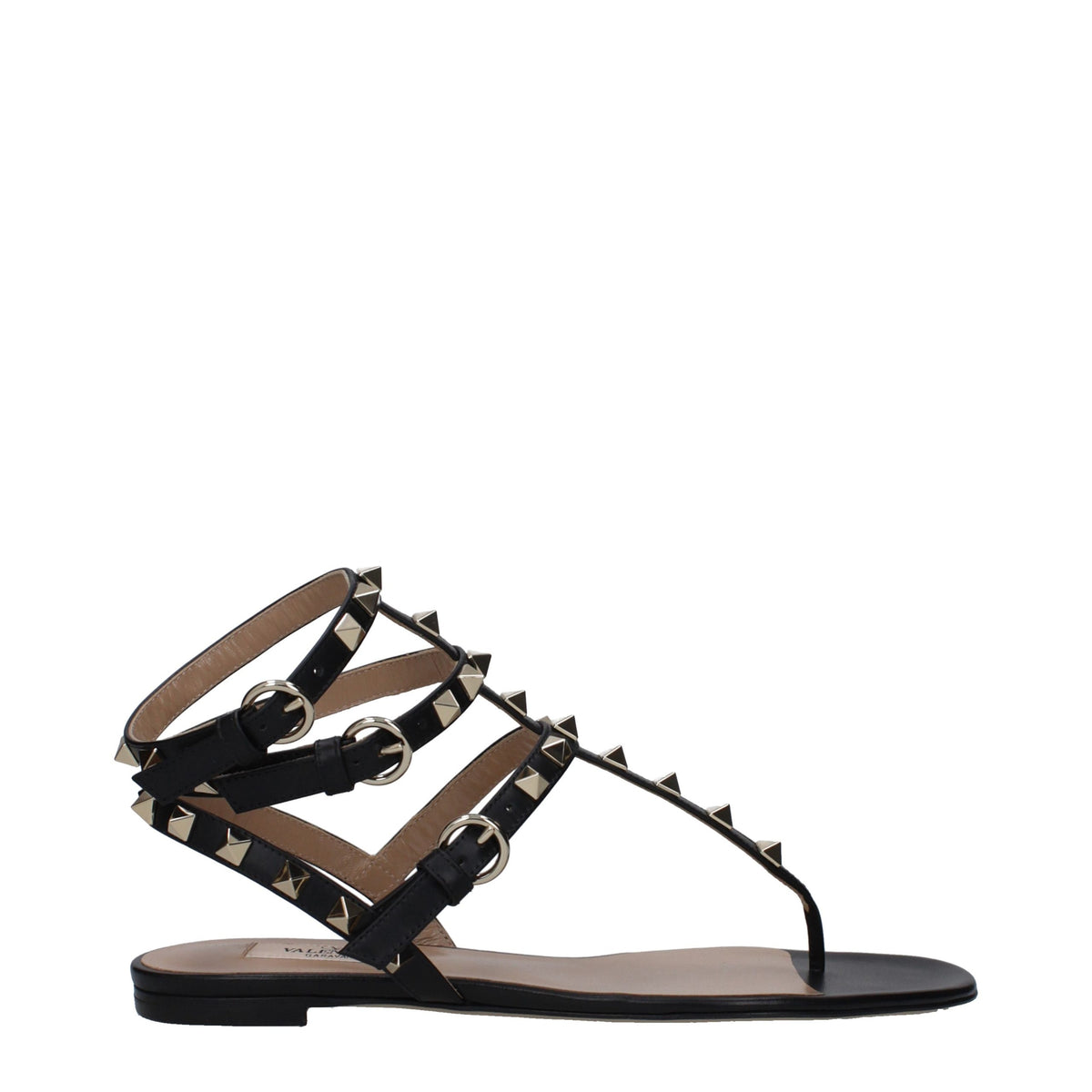 Valentino Garavani Black Leather Flip-Flop Sandals with Studs