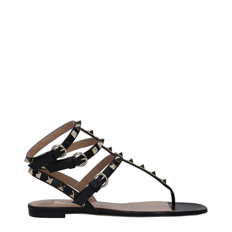 Valentino Garavani Black Leather Flip-Flop Sandals with Studs