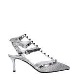 Valentino Garavani Gray Leather Stiletto Heel Sandals