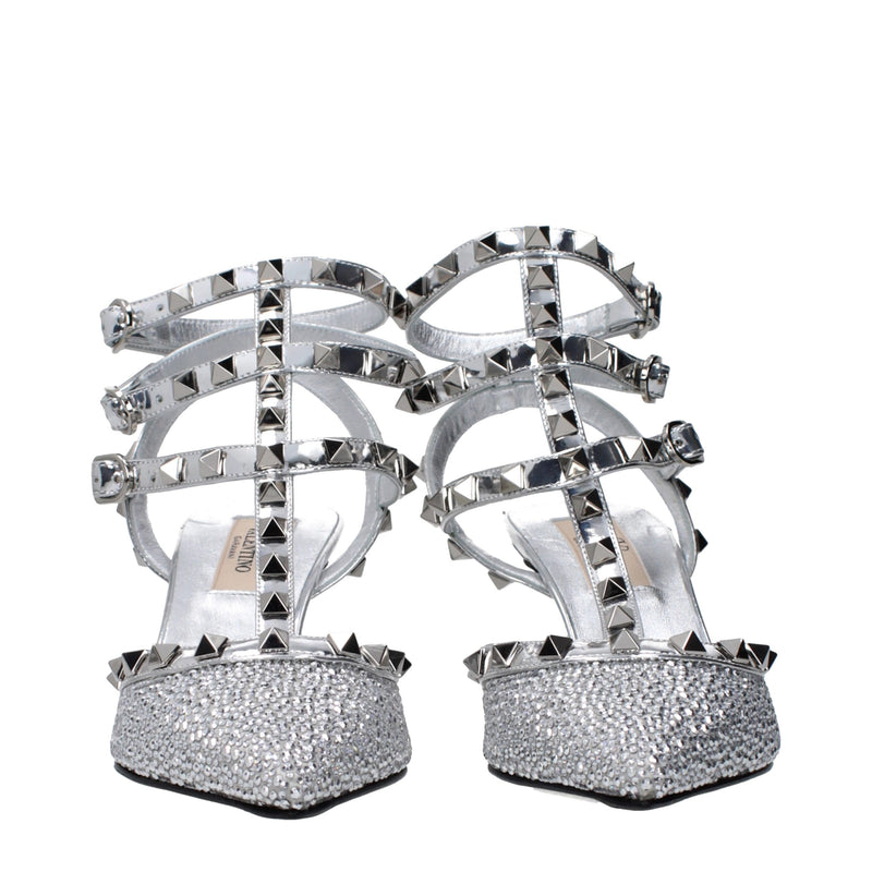 Valentino Garavani Gray Leather Stiletto Heel Sandals
