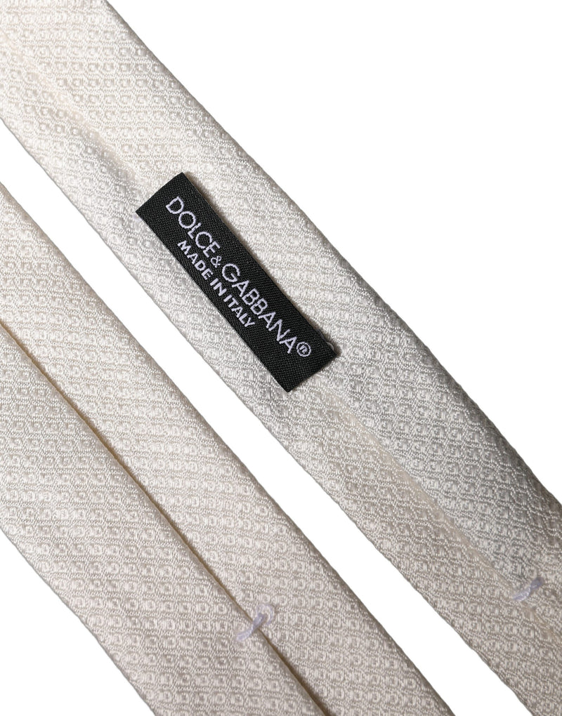 Dolce & Gabbana White Solid Textured Silk Adjustable Men Necktie
