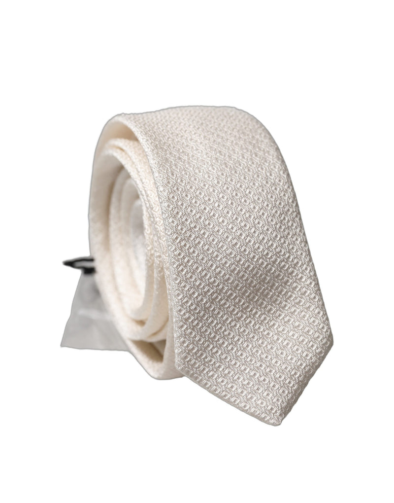 Dolce & Gabbana White Solid Textured Silk Adjustable Men Necktie