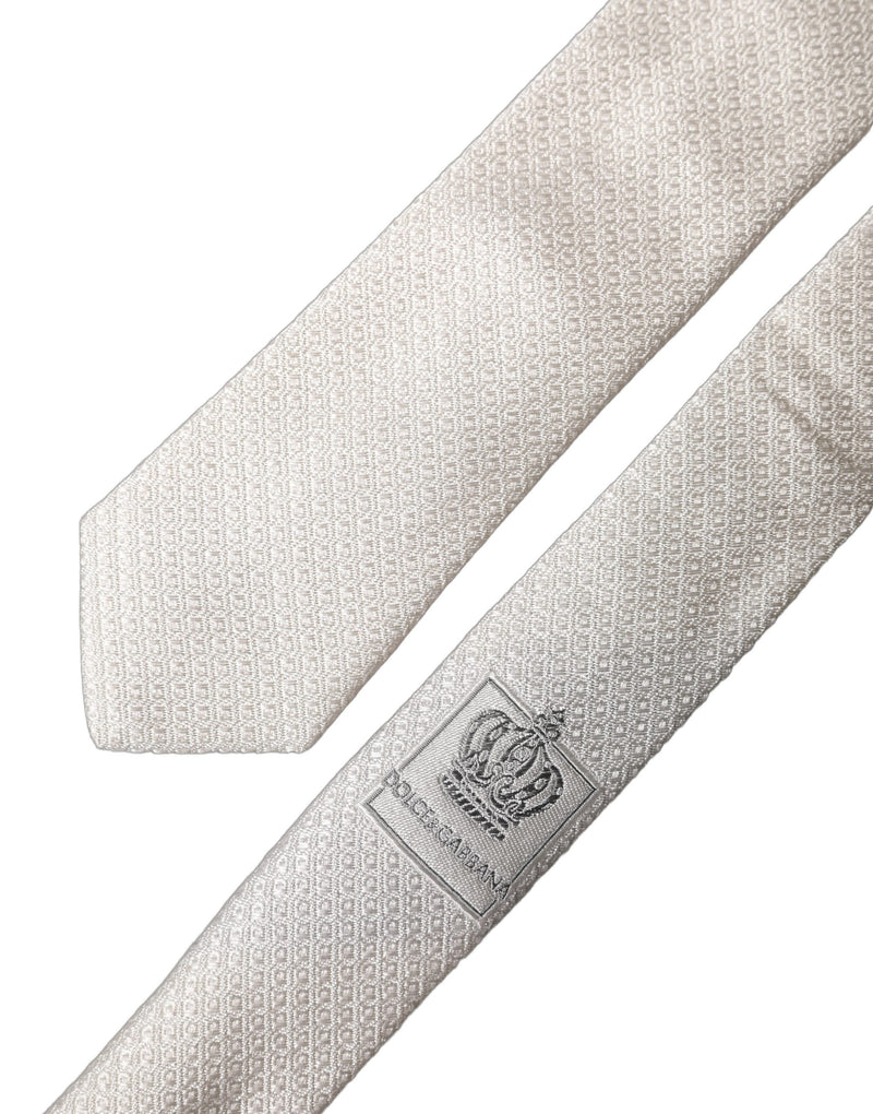 Dolce & Gabbana White Solid Textured Silk Adjustable Men Necktie