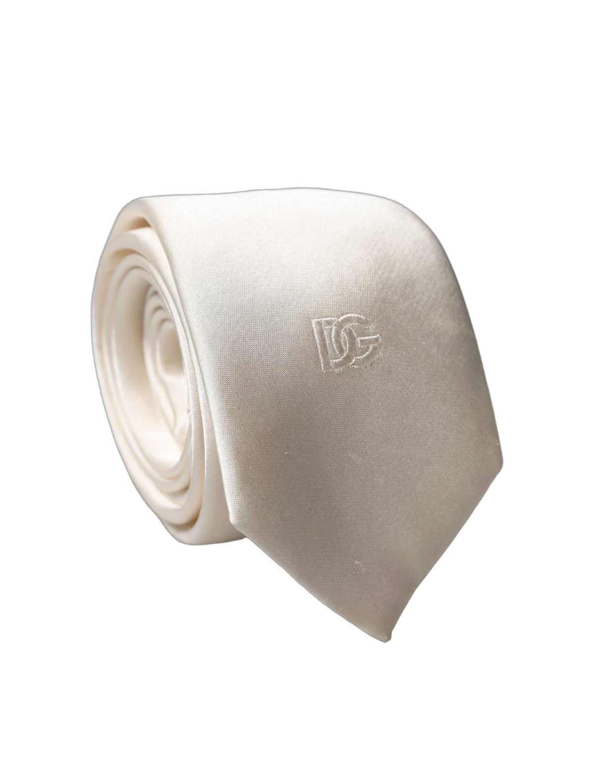 Dolce & Gabbana Off White DG Embroidery Silk Adjustable Necktie