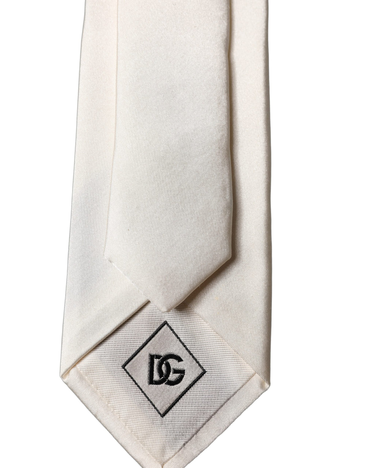 Dolce & Gabbana Off White DG Embroidery Silk Adjustable Necktie