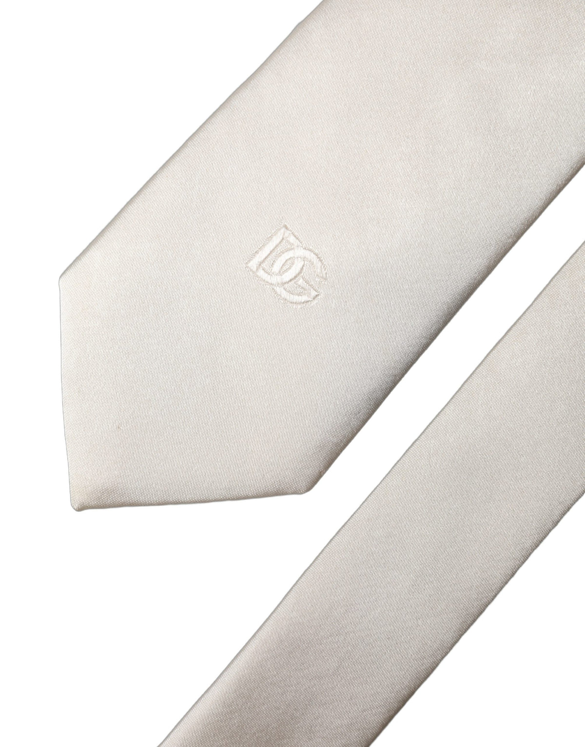 Dolce & Gabbana Off White DG Embroidery Silk Adjustable Necktie