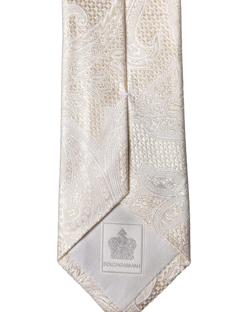 Dolce & Gabbana Off White Floral Silk Adjustable Necktie