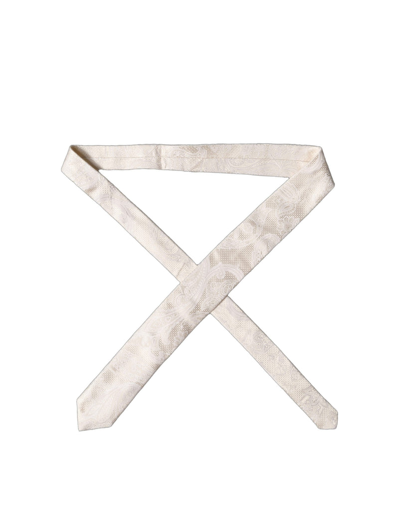 Dolce & Gabbana Off White Floral Silk Adjustable Necktie