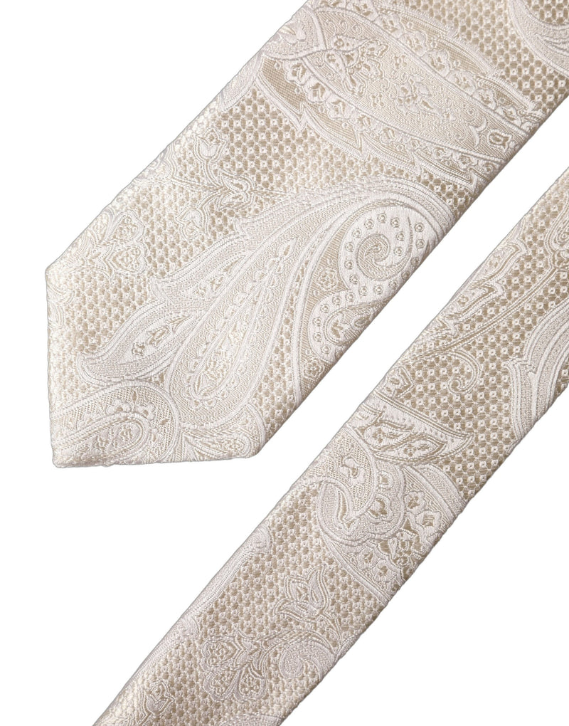 Dolce & Gabbana Off White Floral Silk Adjustable Necktie