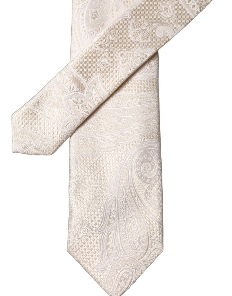 Dolce & Gabbana Off White Floral Silk Adjustable Necktie