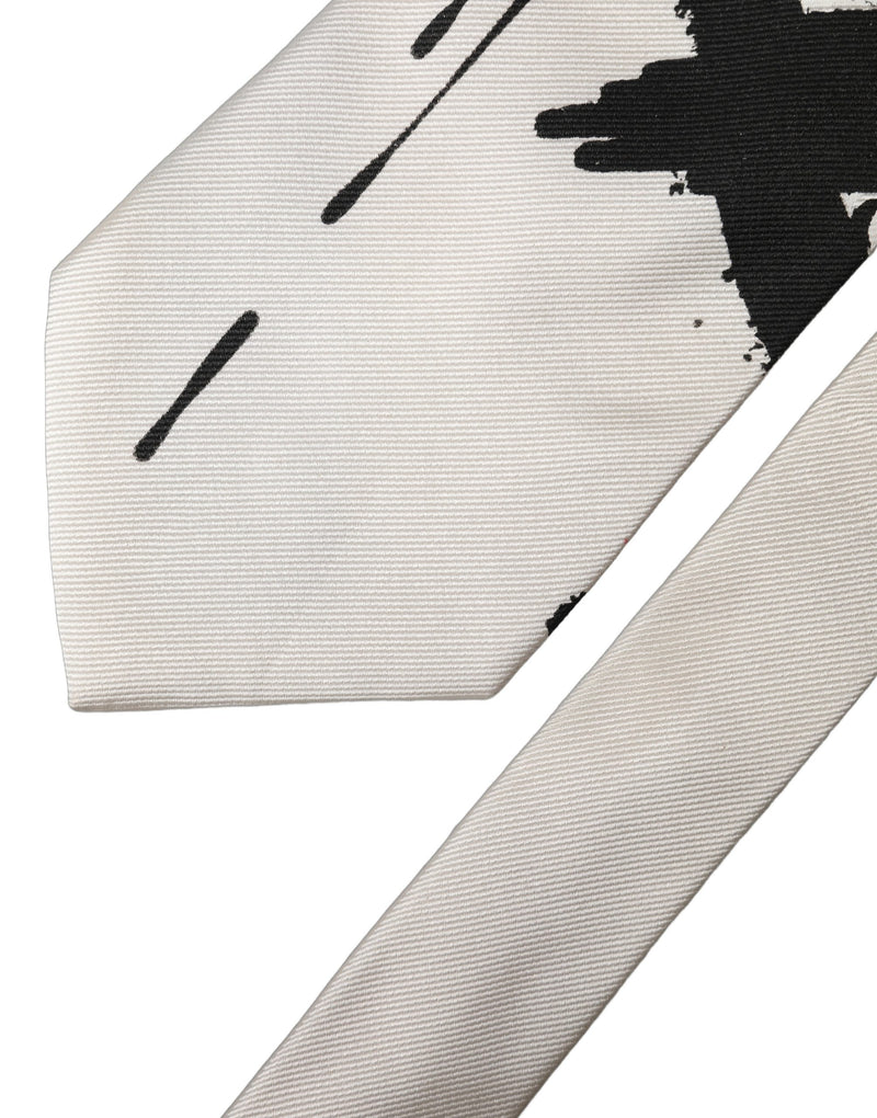 Dolce & Gabbana White Tattoo Floral Silk Adjustable Necktie