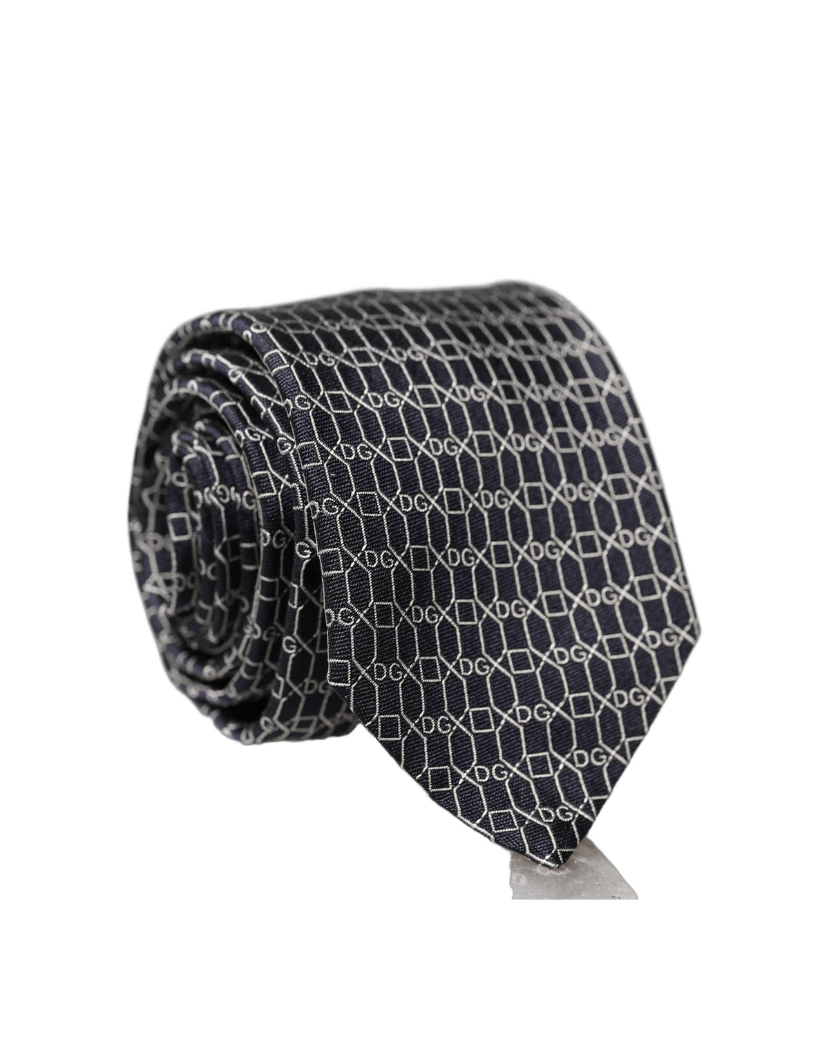 Dolce & Gabbana Black Geometric DG Silk Adjustable Necktie