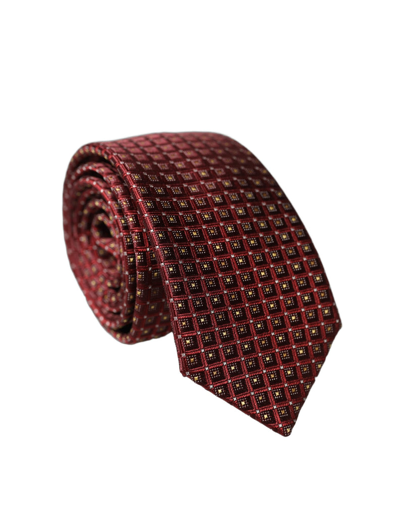 Dolce & Gabbana Burgundy Geometric Silk Adjustable Necktie