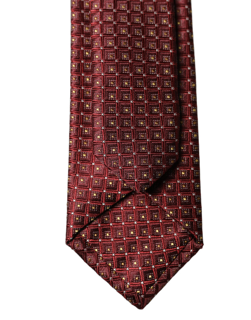 Dolce & Gabbana Burgundy Geometric Silk Adjustable Necktie