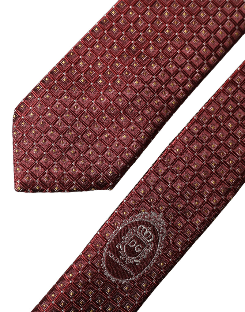 Dolce & Gabbana Burgundy Geometric Silk Adjustable Necktie