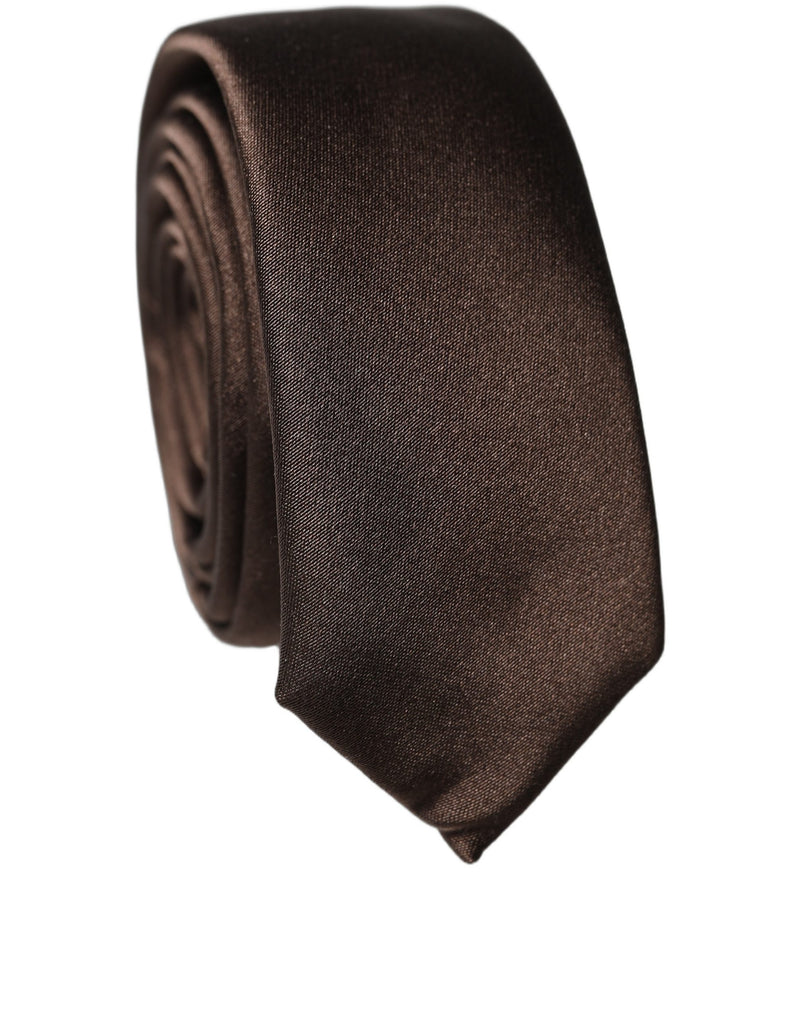 Dolce & Gabbana Brown Solid 100% Silk Adjustable Necktie