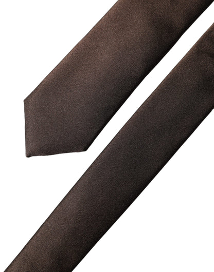 Dolce & Gabbana Brown Solid 100% Silk Adjustable Men Tied Necktie Tie