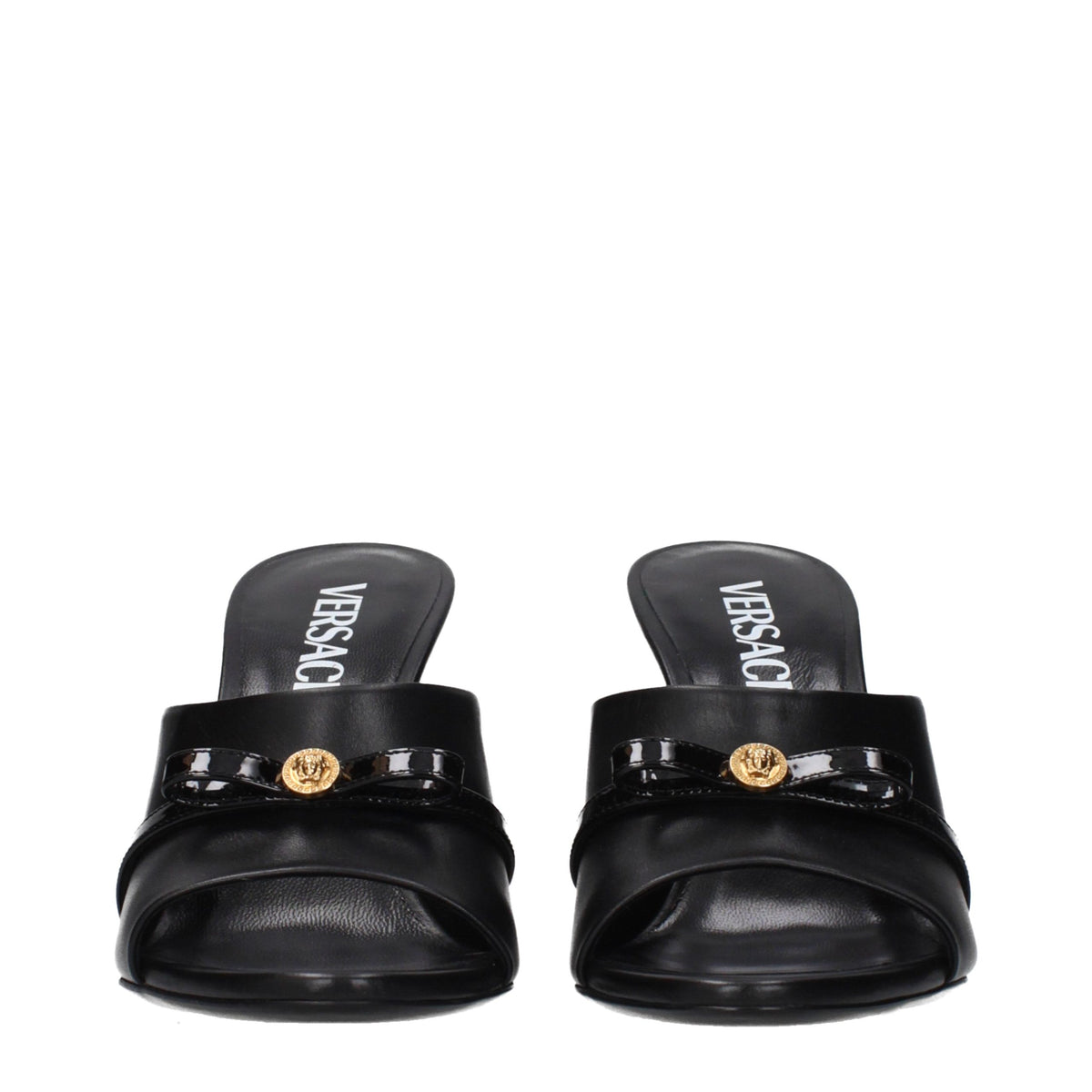 Versace Black Leather Wedge Sandals for Women