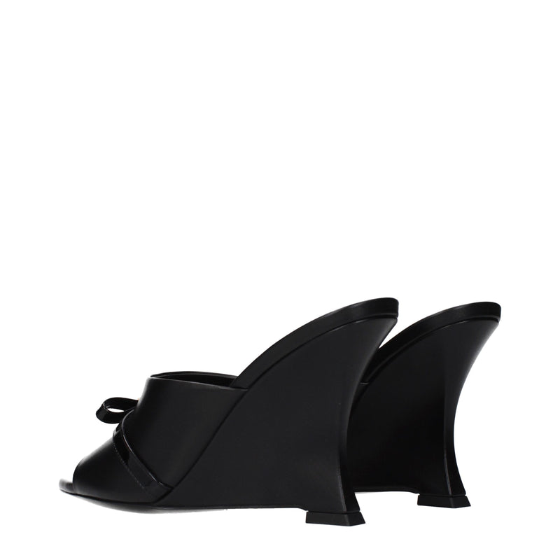 Versace Black Leather Wedge Sandals for Women