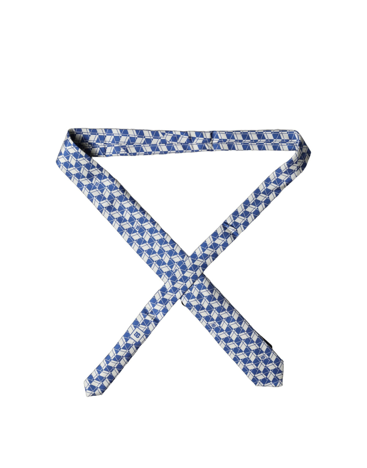 Dolce & Gabbana Blue White Geometric Silk Adjustable Necktie
