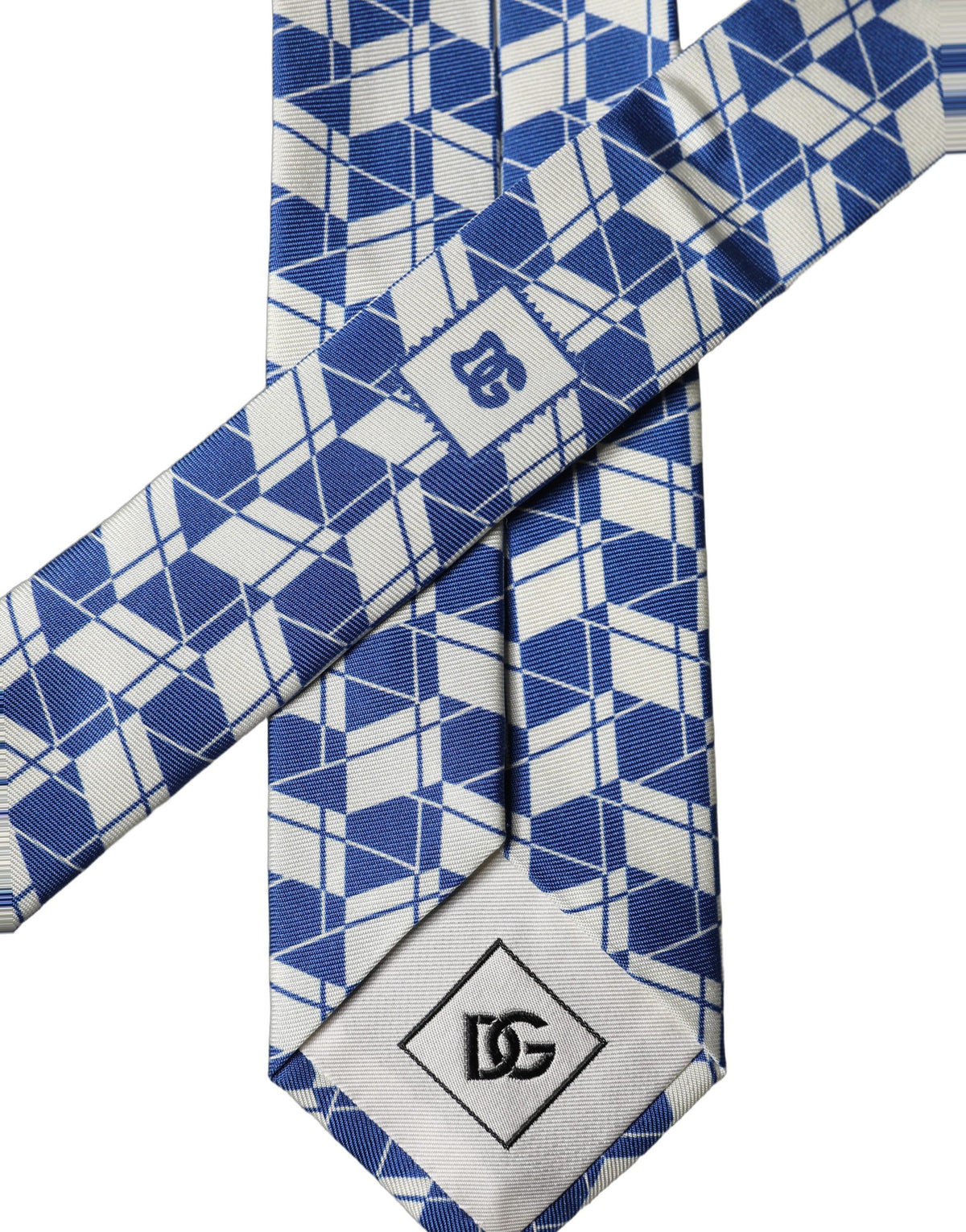 Dolce & Gabbana Blue White Geometric Silk Adjustable Necktie