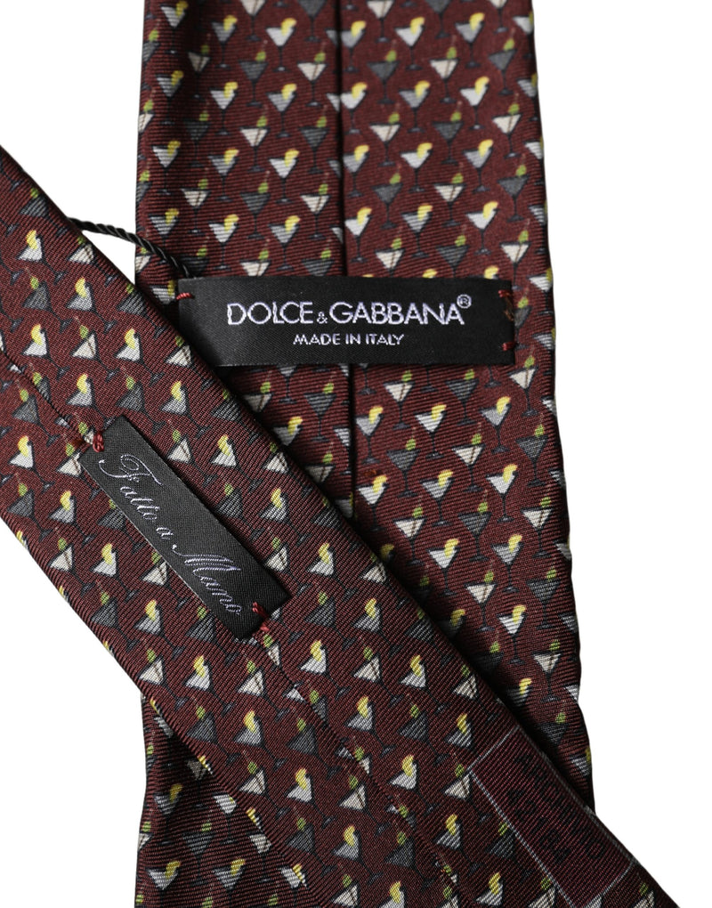 Dolce & Gabbana Burgundy Geometric Silk Adjustable Necktie