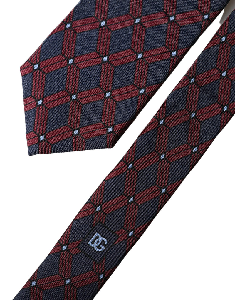 Dolce & Gabbana Necktie Tie Red Blue Patterned 100% Silk for Men