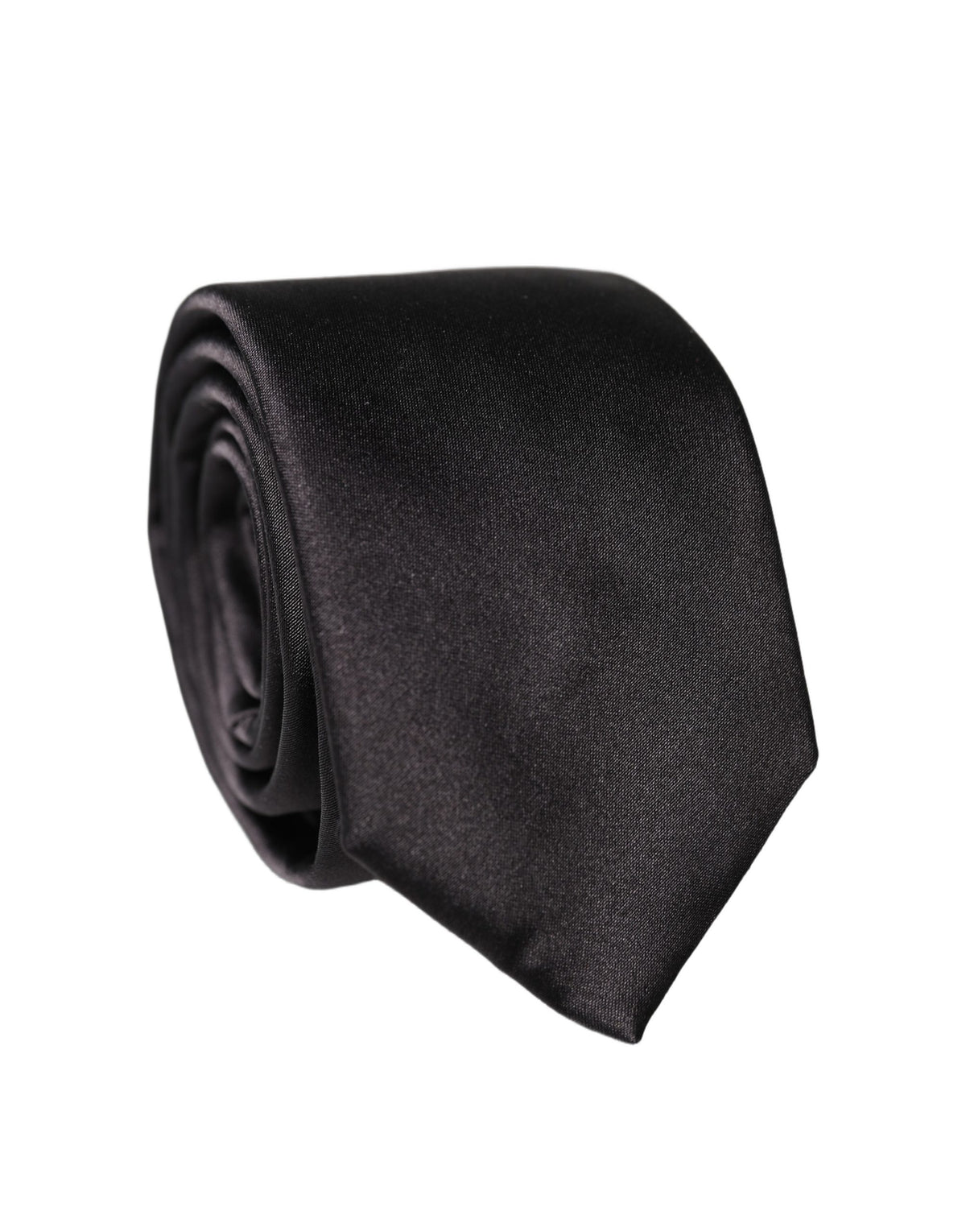 Dolce & Gabbana Black Solid Silk Satin Wide Adjustable Necktie