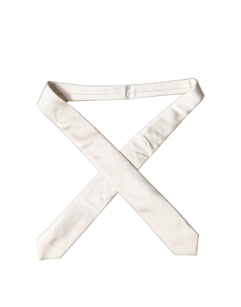 Dolce & Gabbana Off White Satin Silk Adjustable Women Necktie
