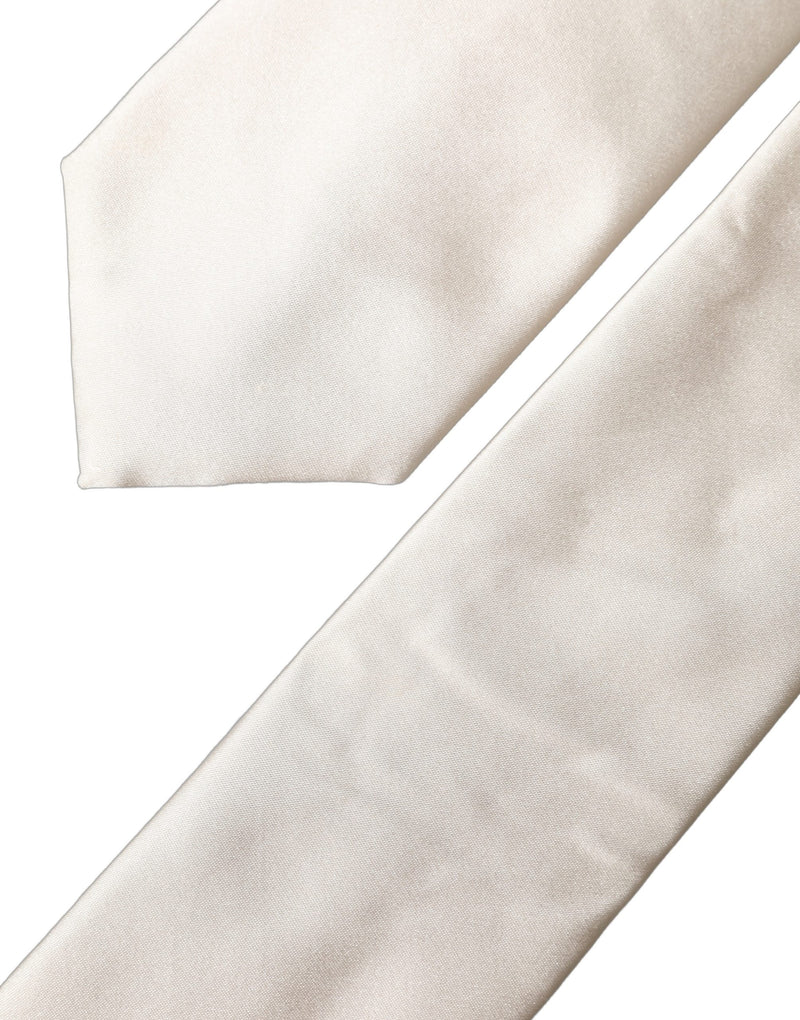Dolce & Gabbana Off White Satin Silk Adjustable Women Necktie
