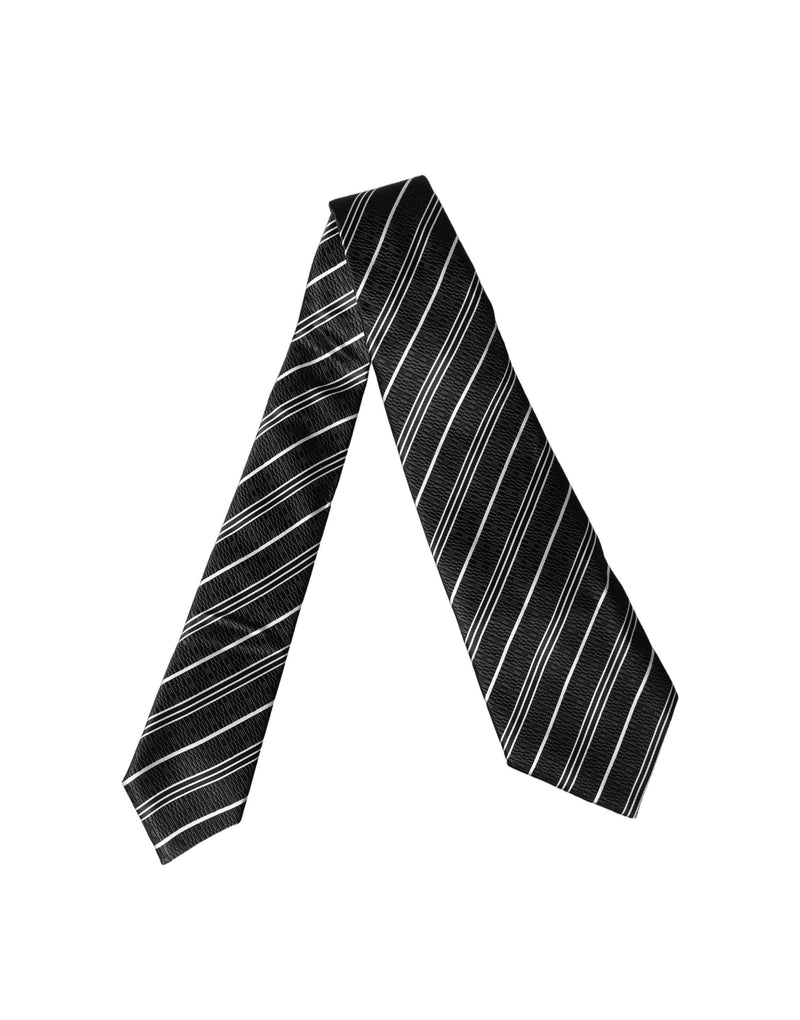 Dolce & Gabbana Black White Stripes Silk Adjustable Necktie