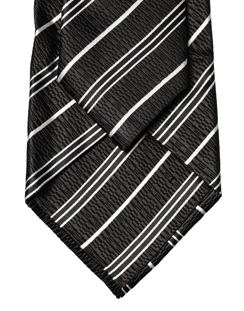 Dolce & Gabbana Black White Stripes Silk Adjustable Necktie