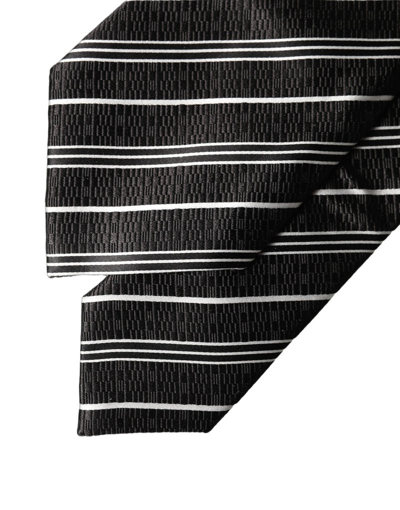 Dolce & Gabbana Black White Stripes Silk Adjustable Necktie