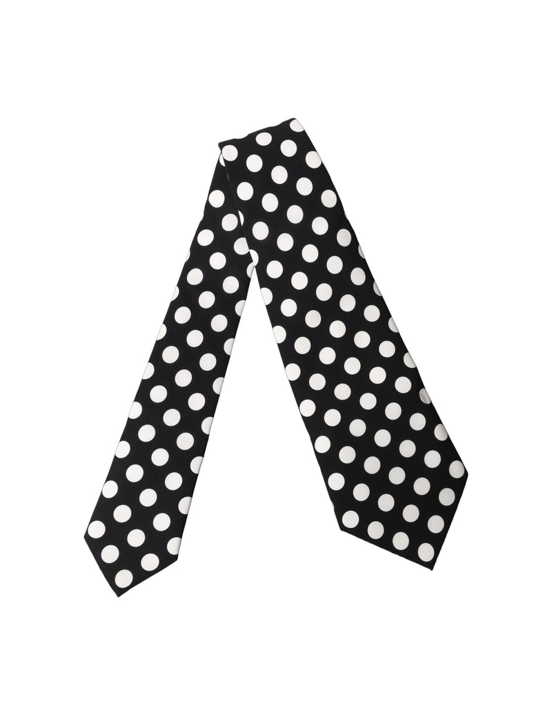 Dolce & Gabbana Black White Polka Dot Silk Adjustable Necktie