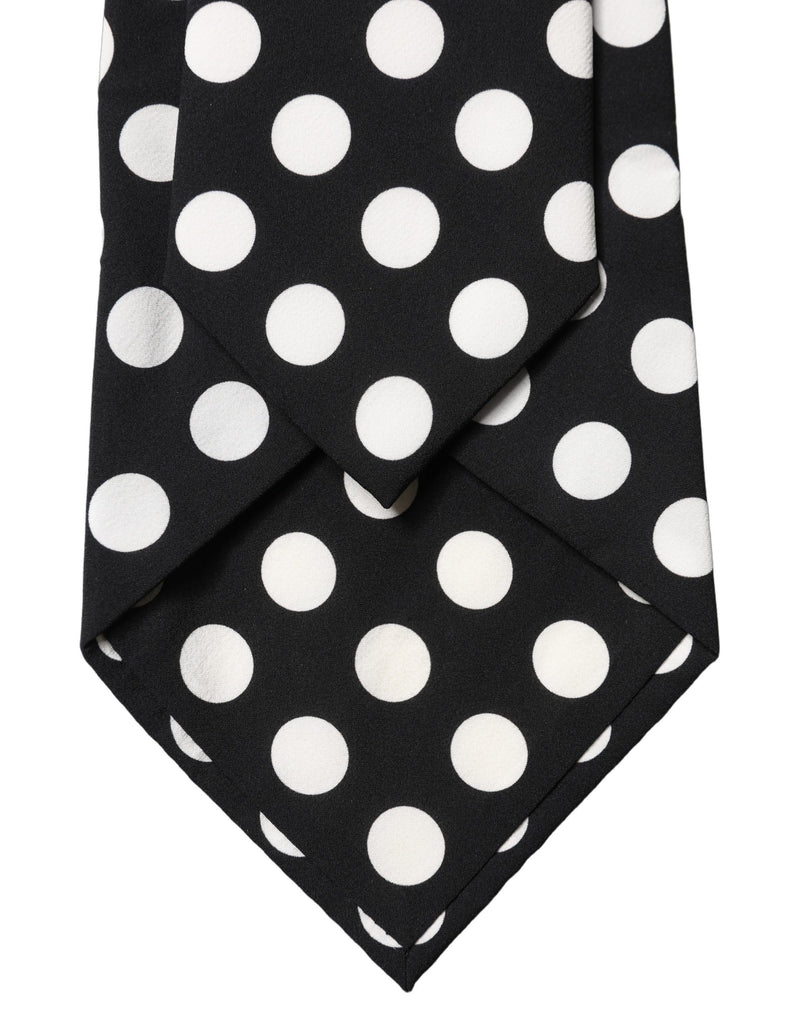 Dolce & Gabbana Black White Polka Dot Silk Adjustable Necktie